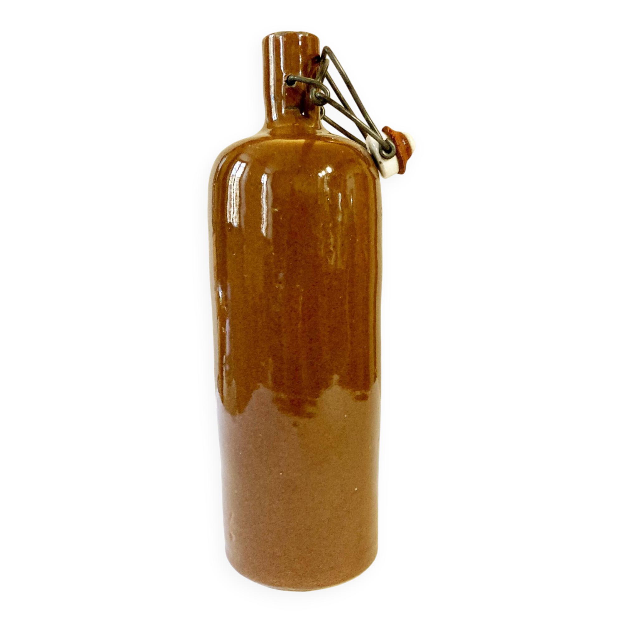 Bottle / hot water bottle in brown enamelled stoneware