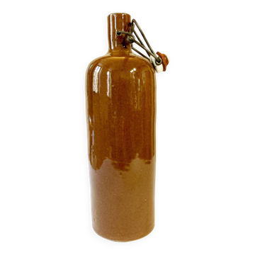 Bouteille / bouillotte en grès émaillé marron