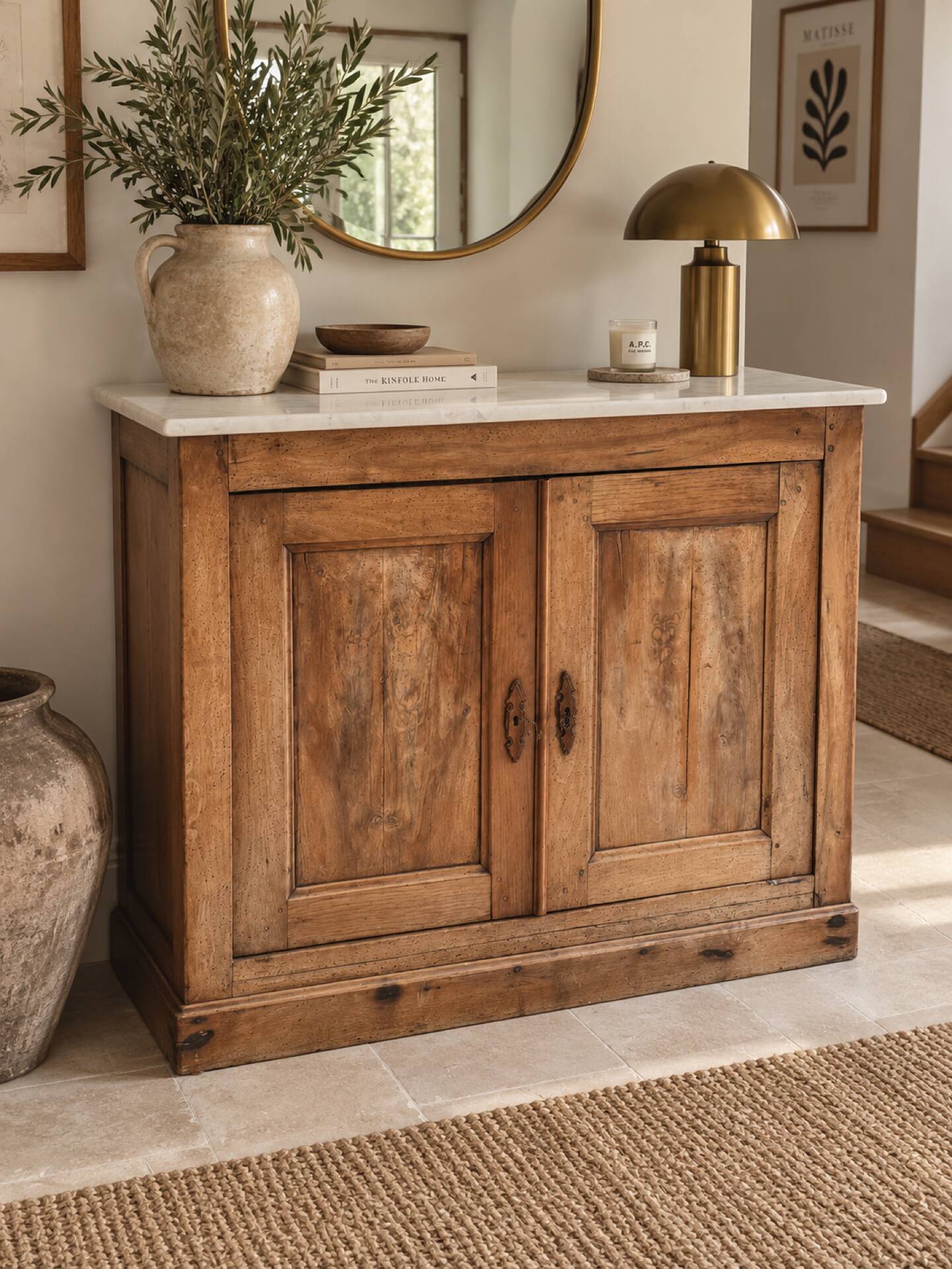Buffet ancien avec plateau en marbre
