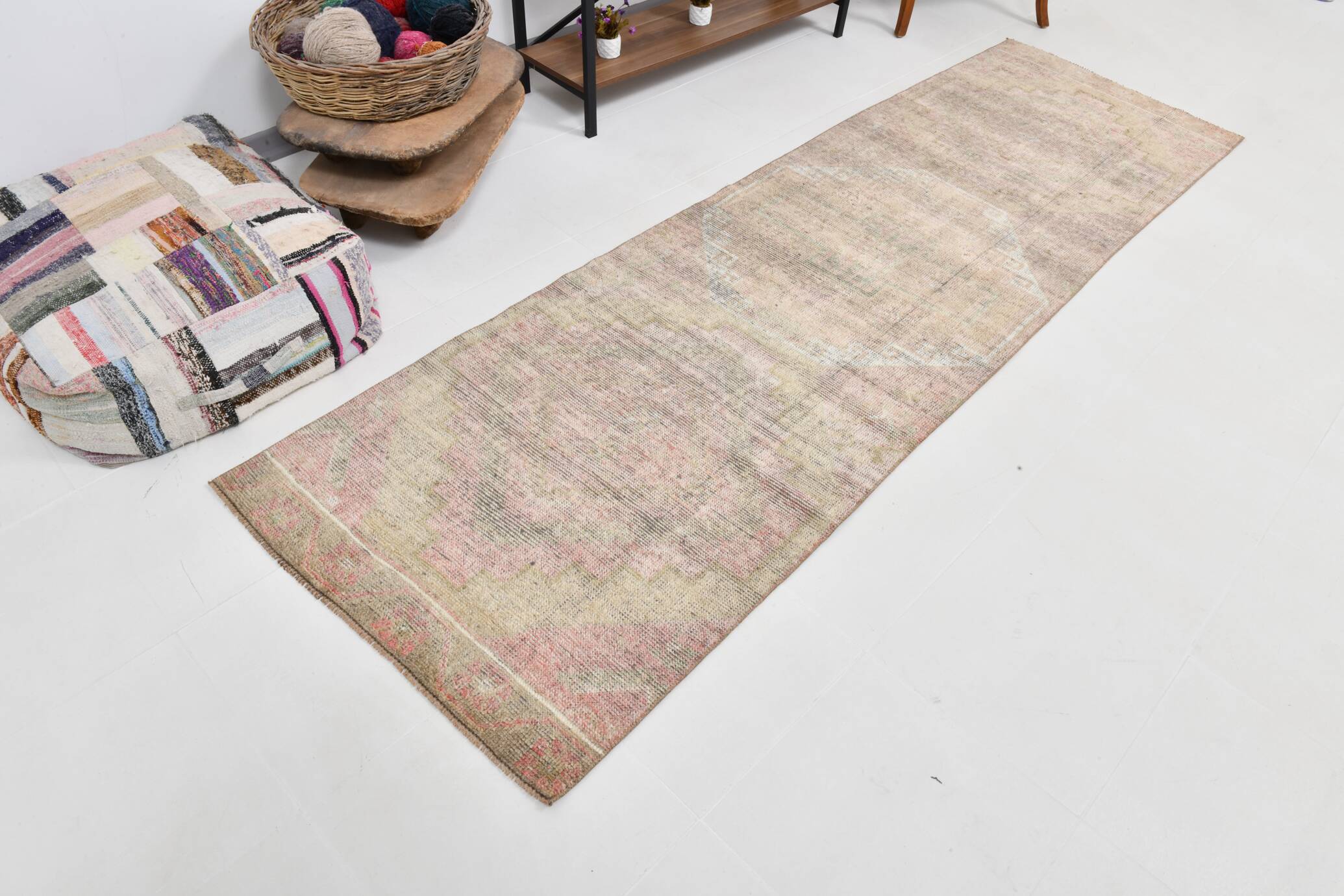 3x10 Cream Brown Soft Vintage Runner Rug 90x306Cm SK 21941