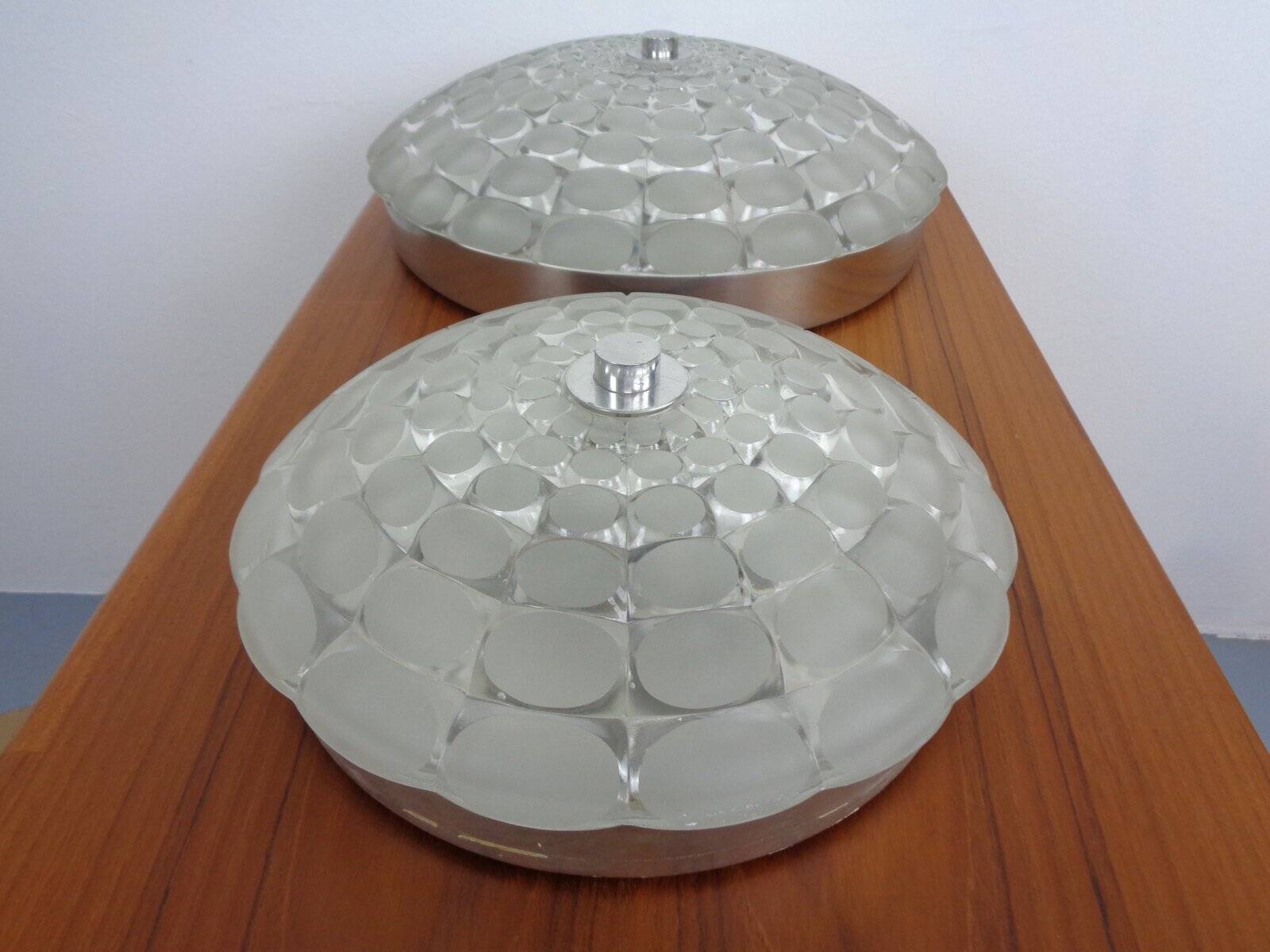 Large German Glass Ceiling Lights, Set of 2, 1960s