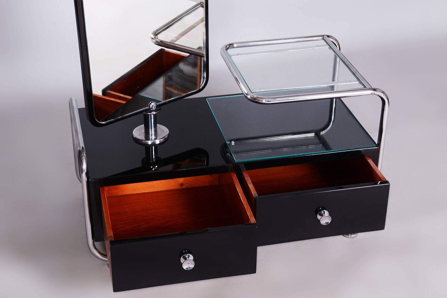Bauhaus Dressing Mirror in Chrome and Lacquered Wood by Vichr a Spol., Czech, 1930s