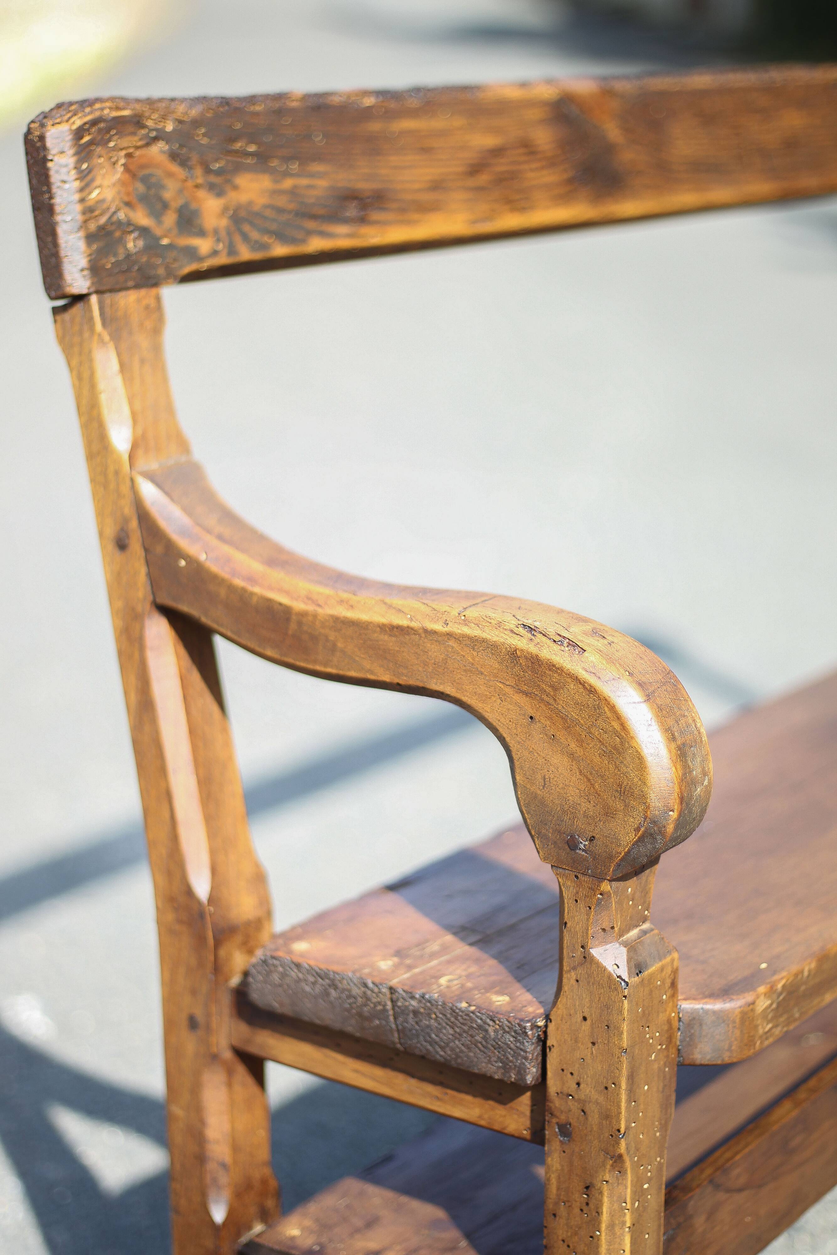 vintage wooden church bench, old wooden bench, bench, entrance hall, interior decoration