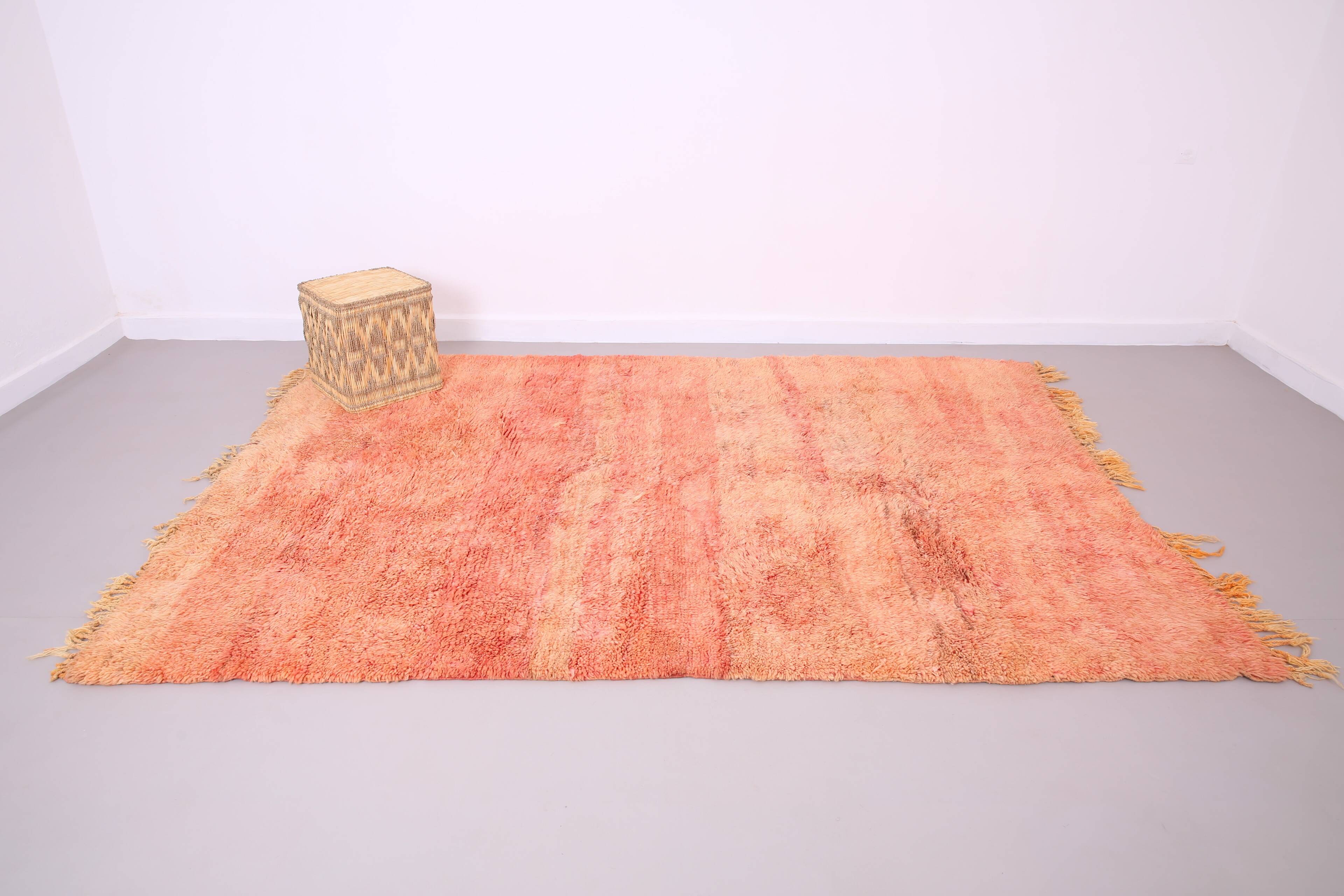 Tapis marocain vintage fait main 196 x 280 cm - Tapis marocain couleur pêche - Berbère