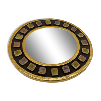 Golden ceramic mirror by Mithé Espelt 1960 24cm