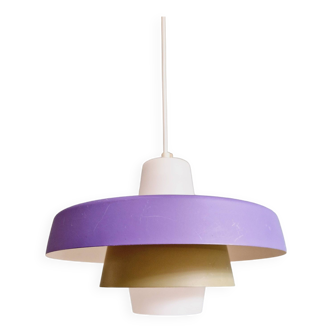 Scandinavian pendant lamp in lacquered metal and white satin glass, 1960s