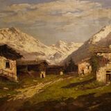 Italian signed mountain landscape painting from 20th century
