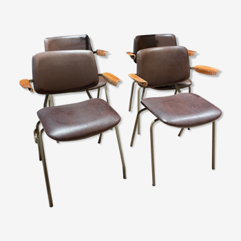 Lot de fauteuils Kho Liang Ié, vinyle marron, années 60, Pays-Bas