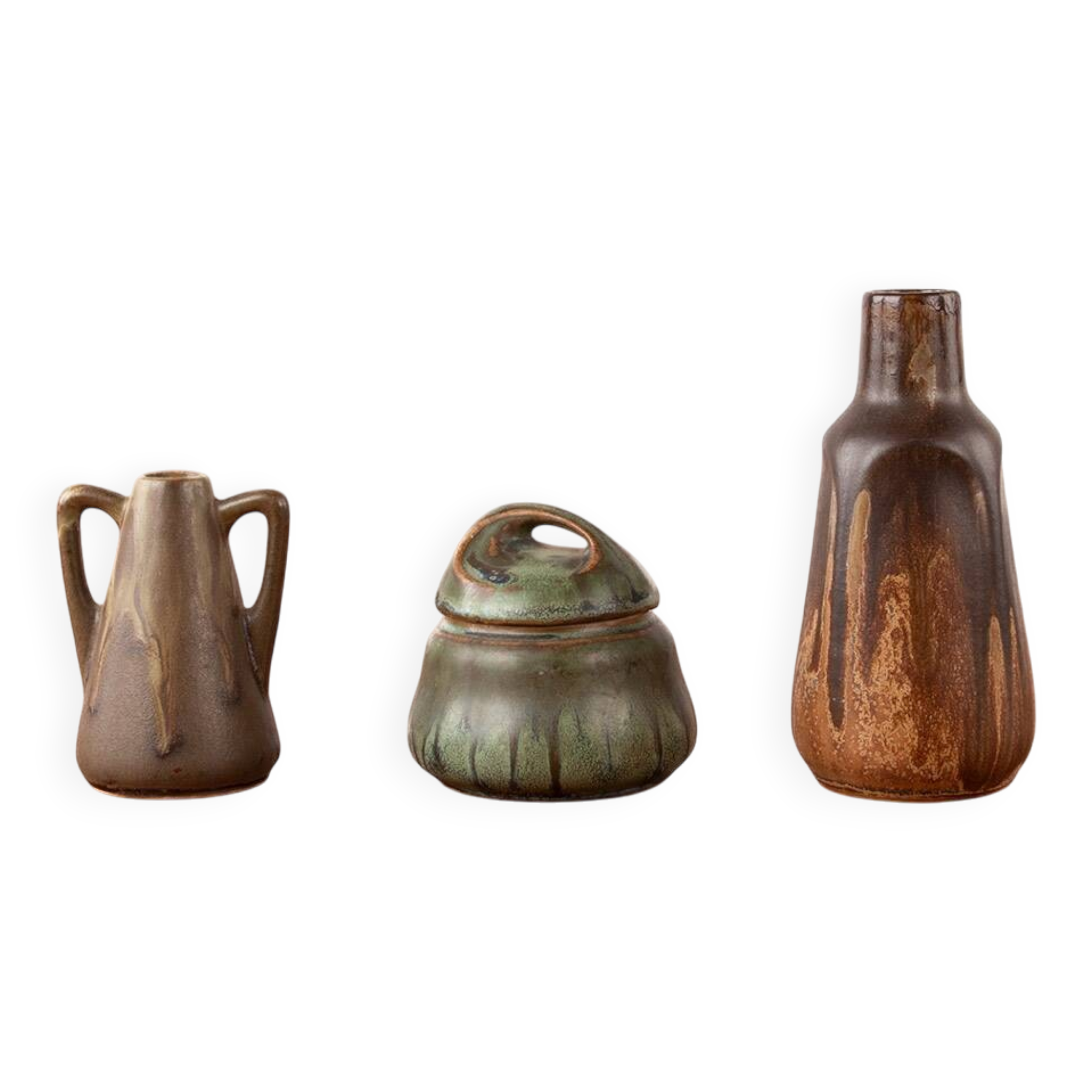 Set of 3 Denbac Art Deco ceramics in flamed stoneware 1930.