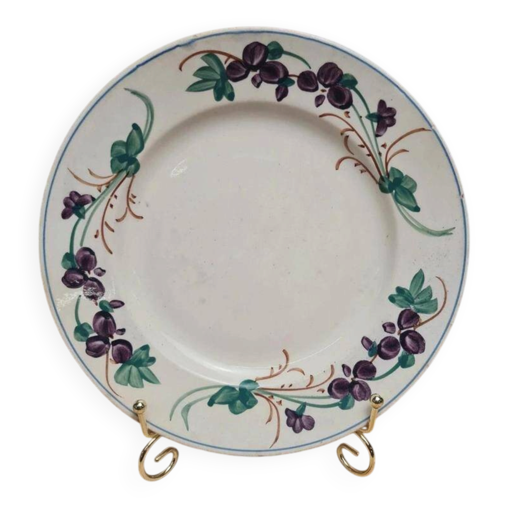 Old Gien plate with purple floral decoration, ironstone, country style.