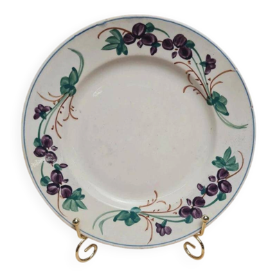 Assiette Gien ancienne décor floral violet terre de fer style campagne