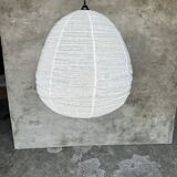 Very large Japanese-style natural rattan and linen pendant light in the shape of a drop H65 D70