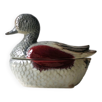 vintage earthenware ceramic terrine, Michel Caugant Duck