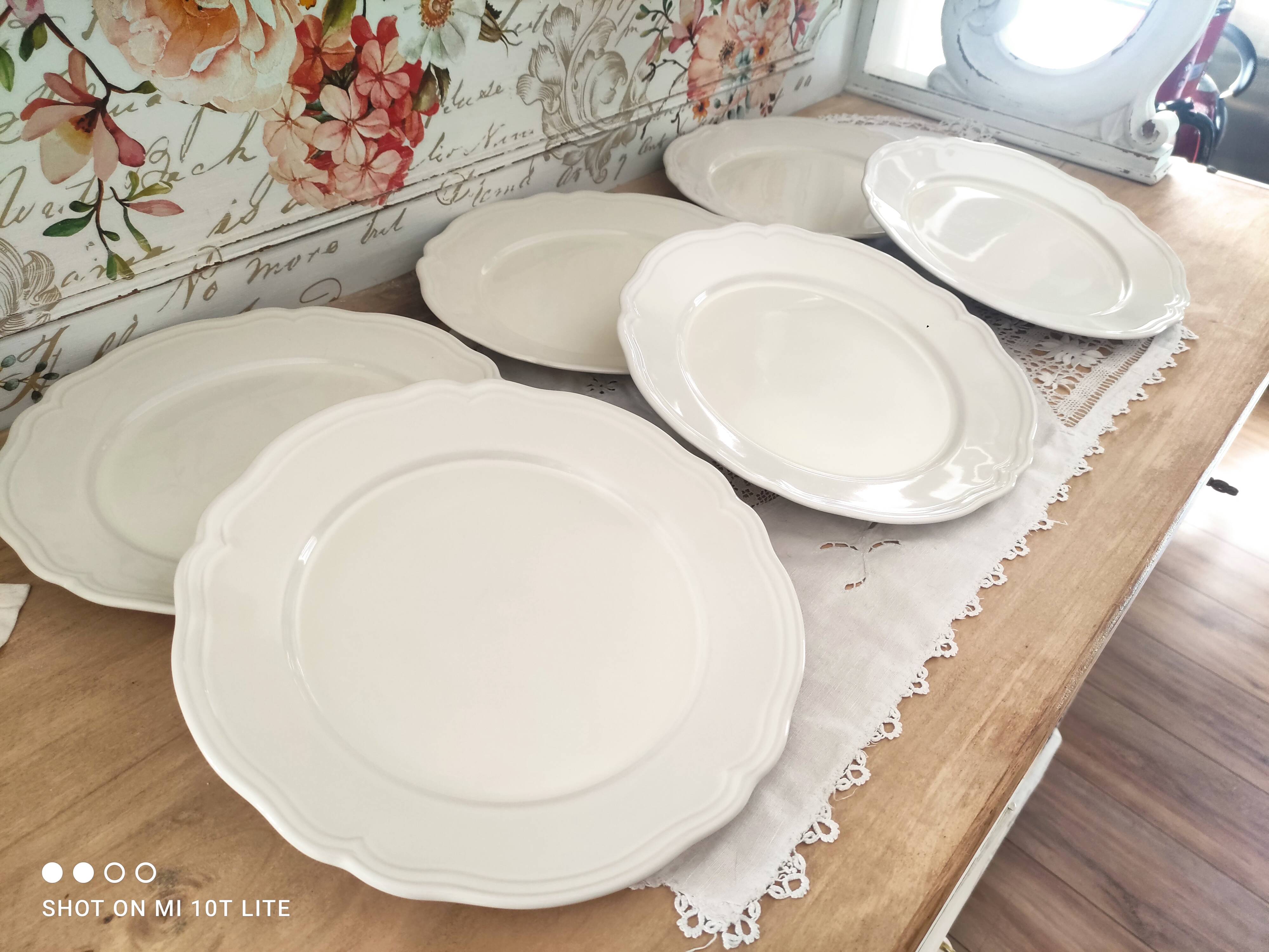 Lot de 6 assiettes plates en grès émaillé beige IKEA marli échancré