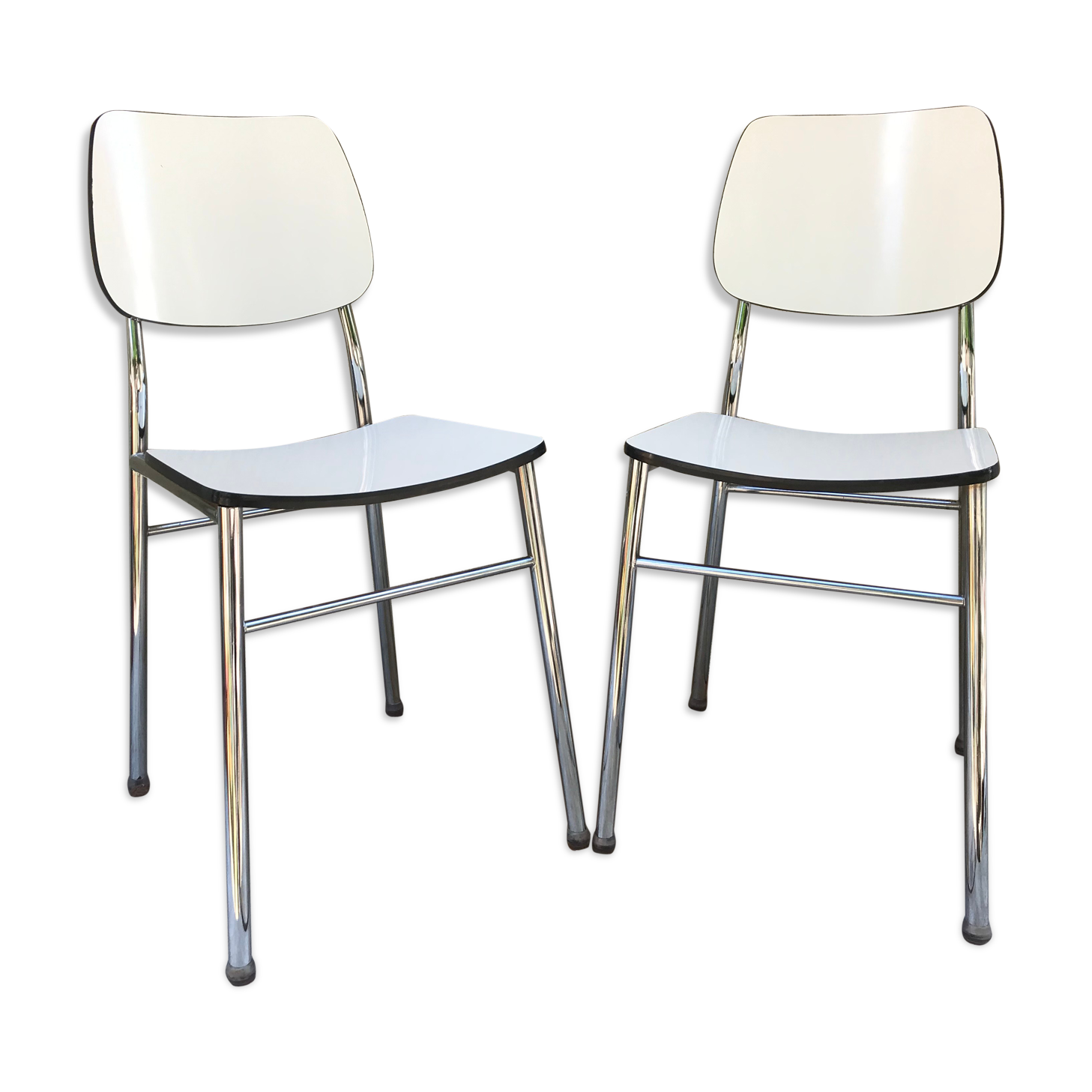 Pair of Old Metal Chromé Chairs - Vintage White Formica