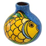 Vase en terre cuite peint décorer d un poisson vase " boule "