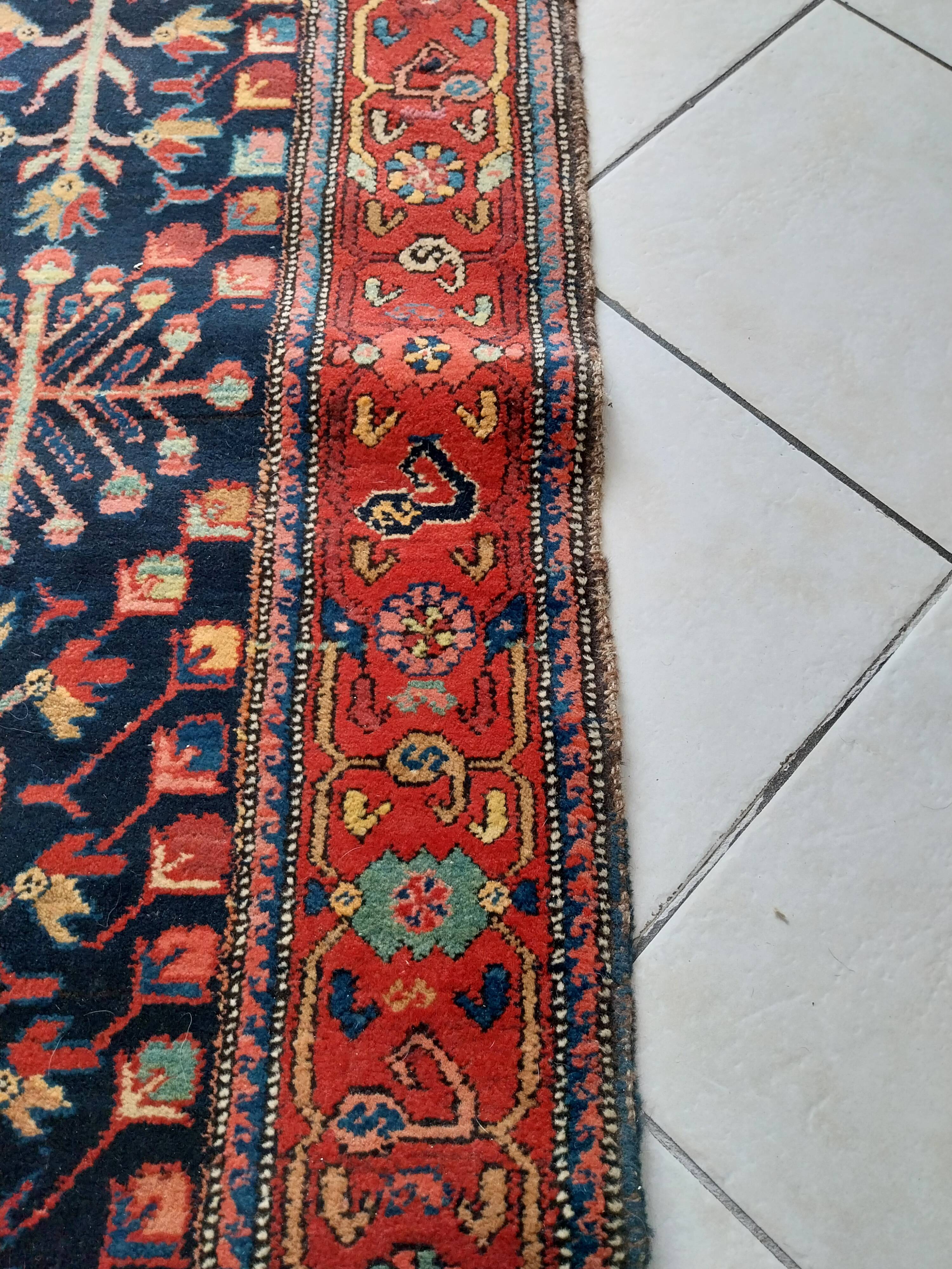 Ancien tapis persan noué main décor arbre de vie 230x140cm
