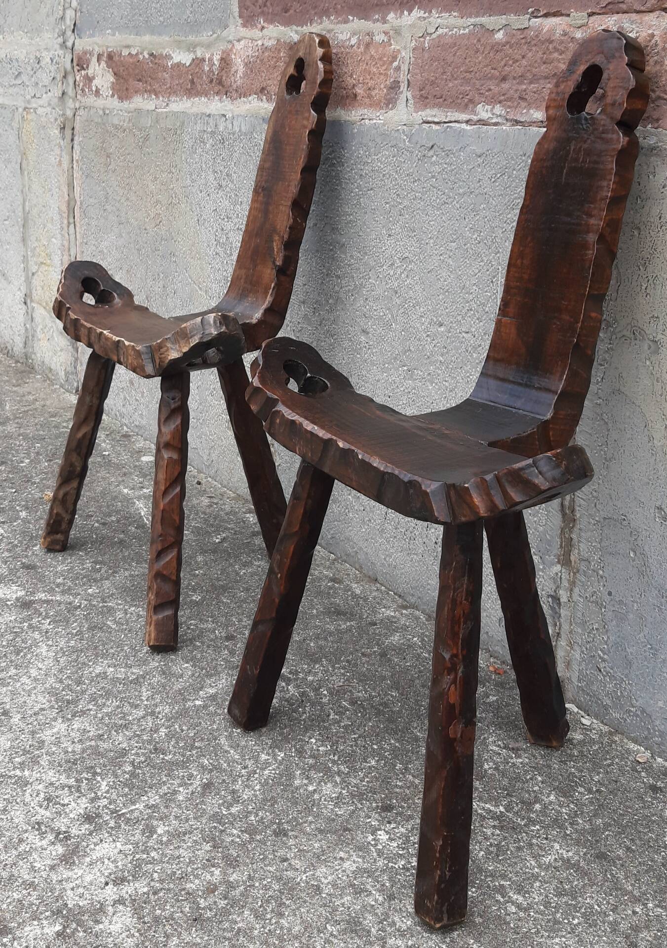 Pair of brutalist tripod stools