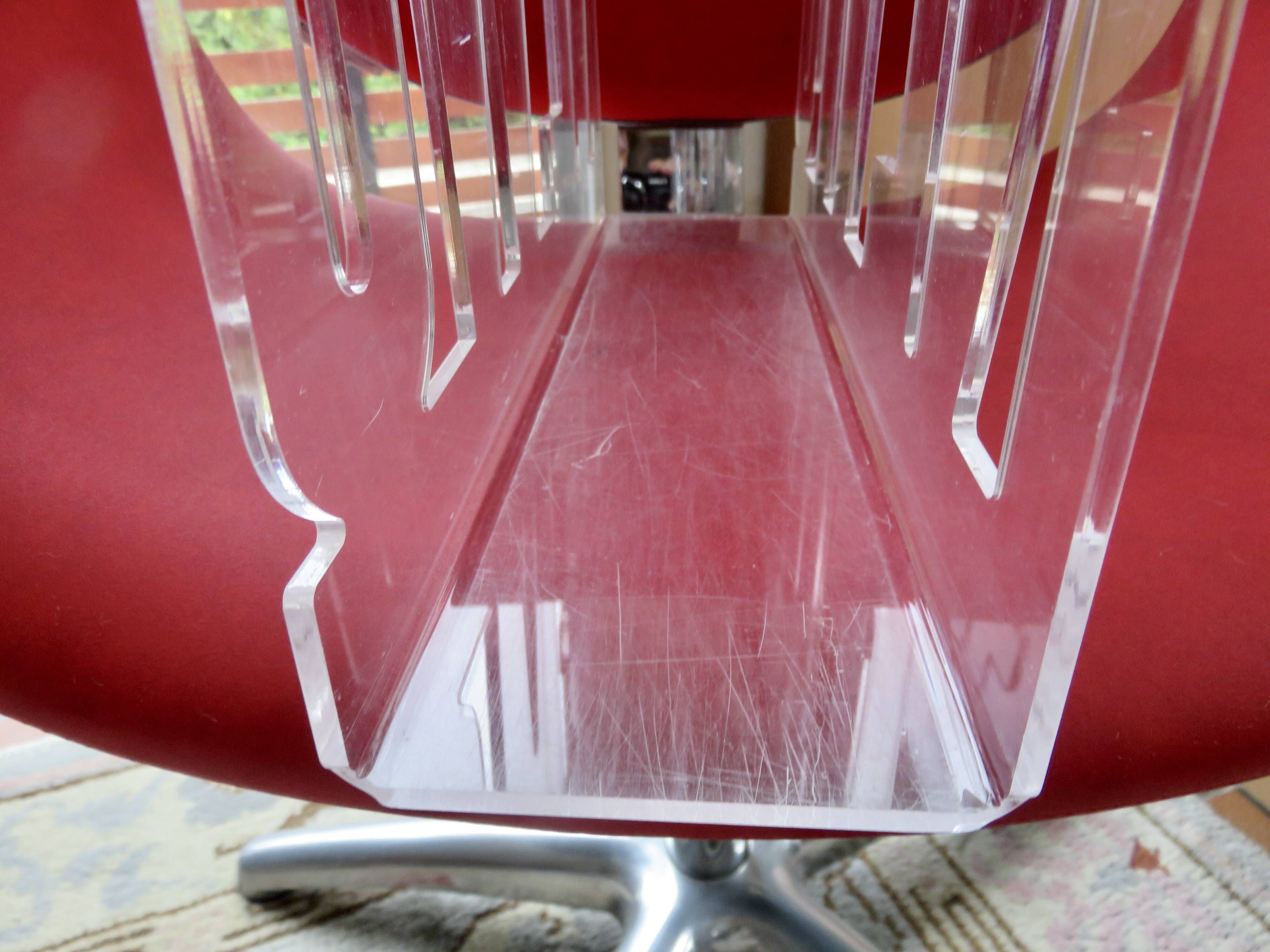 "News" magazine rack in transparent plexiglass, 1980s, vintage.