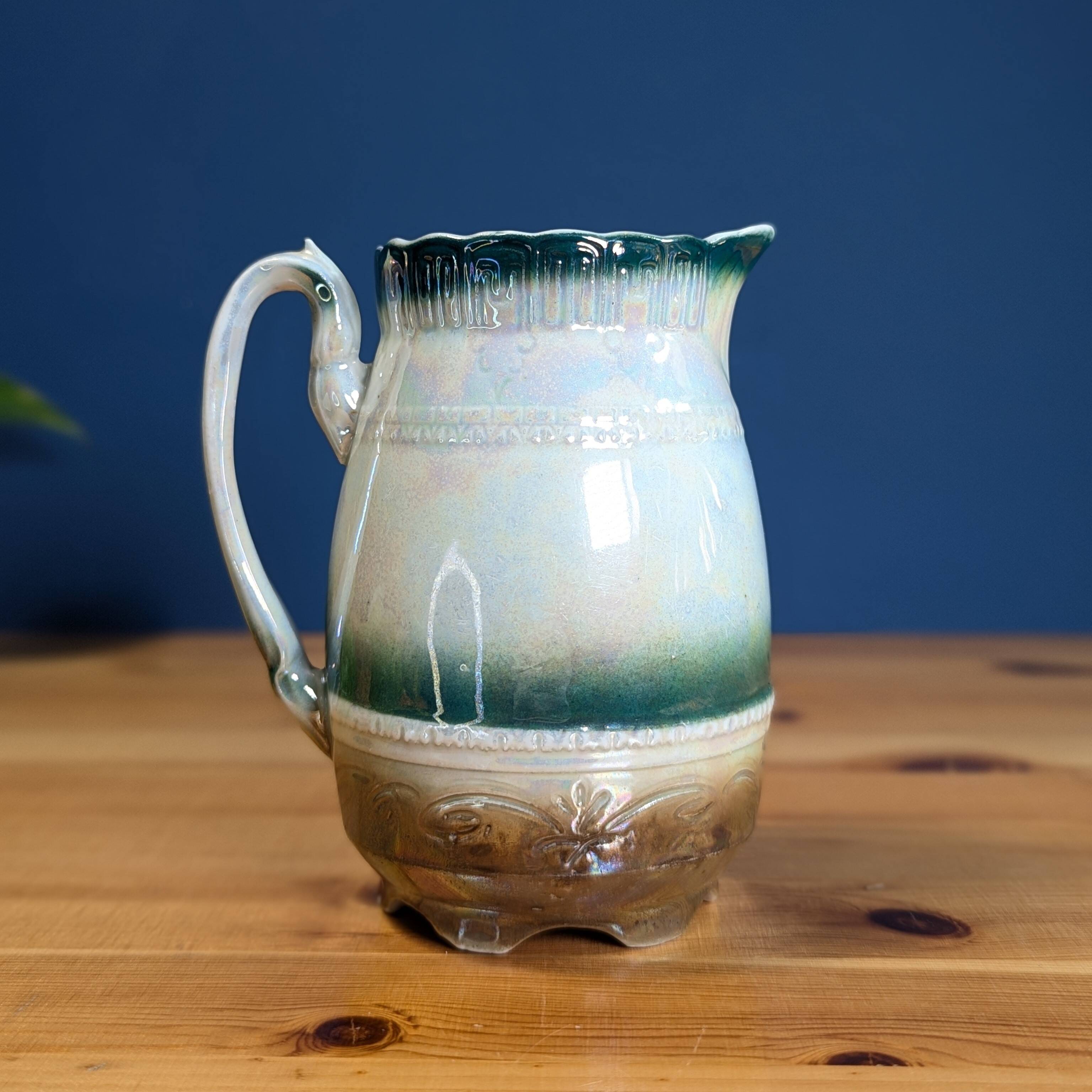 Antique Pitcher Jug Altehburg Saxony German Earthenware Numbered 1206E Village