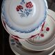 6 mismatched deep plates red blue Art Deco Badonviller Digoin