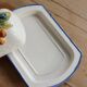 Large vintage faience butter dish with slip decoration – Fruit design