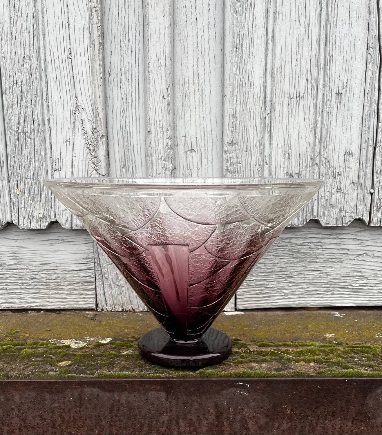 Schneider white and purple glass cup