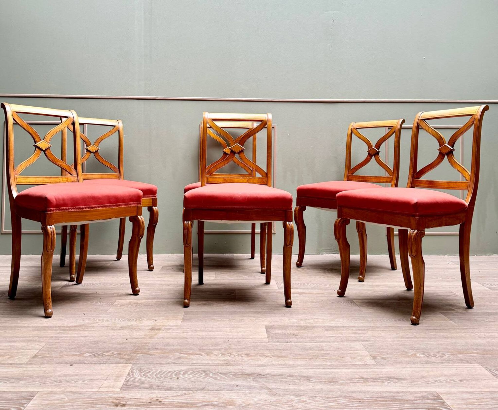 Suite Of Six Chairs In Cherrywood Cross Backrest Restoration Style 20th Century