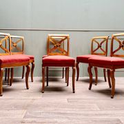 Suite Of Six Chairs In Cherrywood Cross Backrest Restoration Style 20th Century