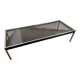 Grande table basse design années 70 chrome, verre fumé et skaï