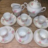Coffee set six cups Limoges porcelain floral decoration