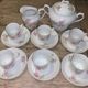 Coffee set six cups Limoges porcelain floral decoration