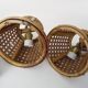 Pair of rattan and cane lantern wall lights. 1950s-1960s
