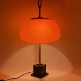 Oscar Torlasco, orange glass table / desk lamp, Prod. Lumi, 1960 ca.