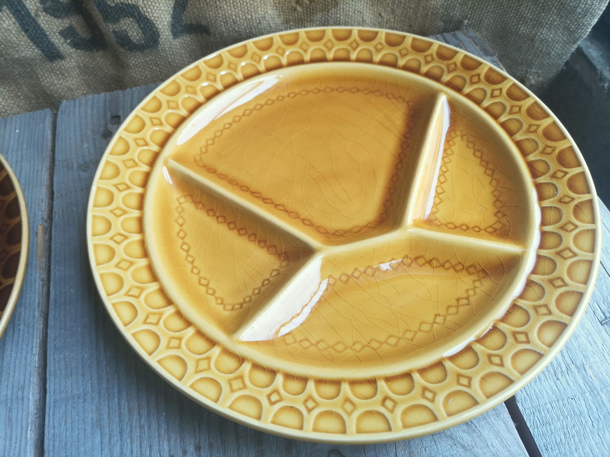 8 old ceramic fondue plates coloured Sarreguemines