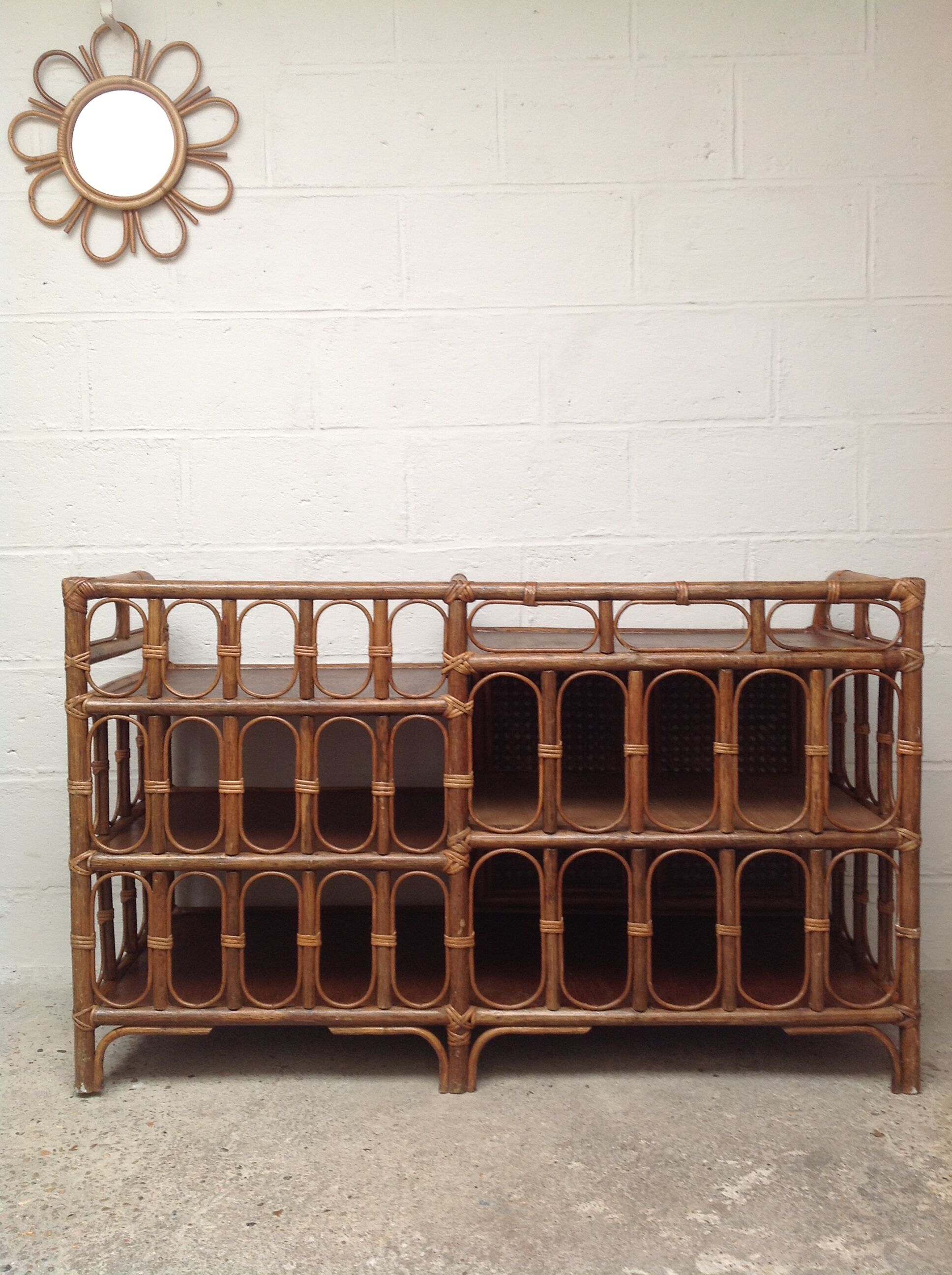 Buffet vintage cannage rotin et bois