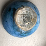 Round blue ceramic cup signed Blin around 1950