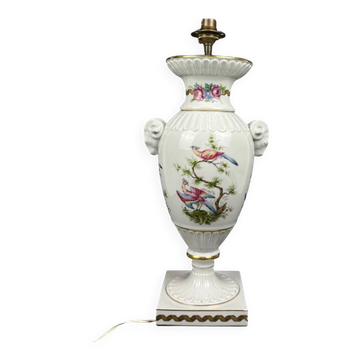 Raynaud Limoges lamp base in porcelain, paradise birds