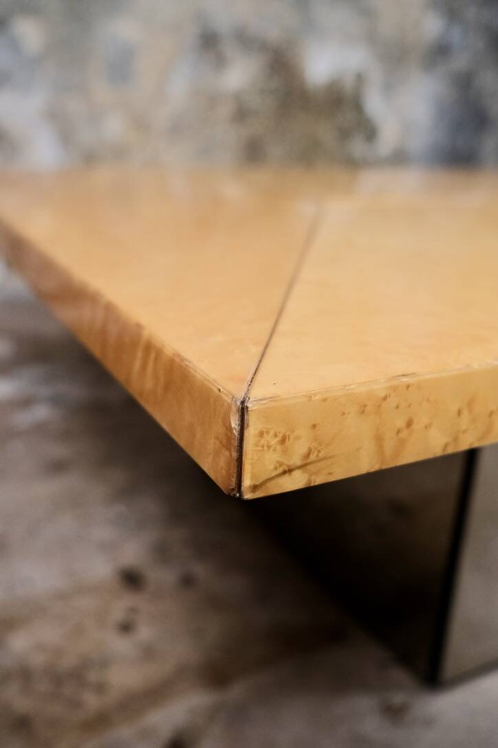 Ash burl bar coffee table, Paul Michel for Roche Bobois, 1980s