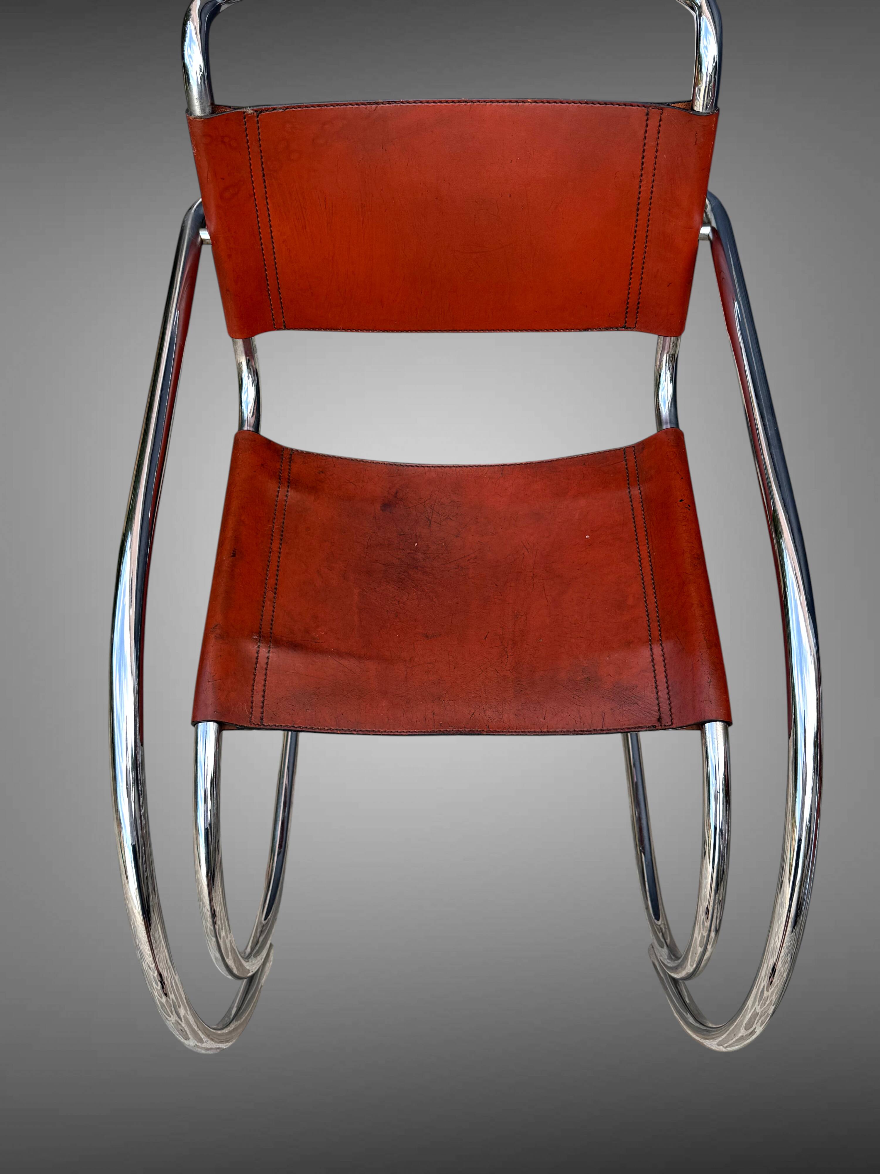 PAIR OF LEATHER AND CHROME ARMCHAIRS MR20 FROM THE 1970s MODEL BY MIES VAN DER