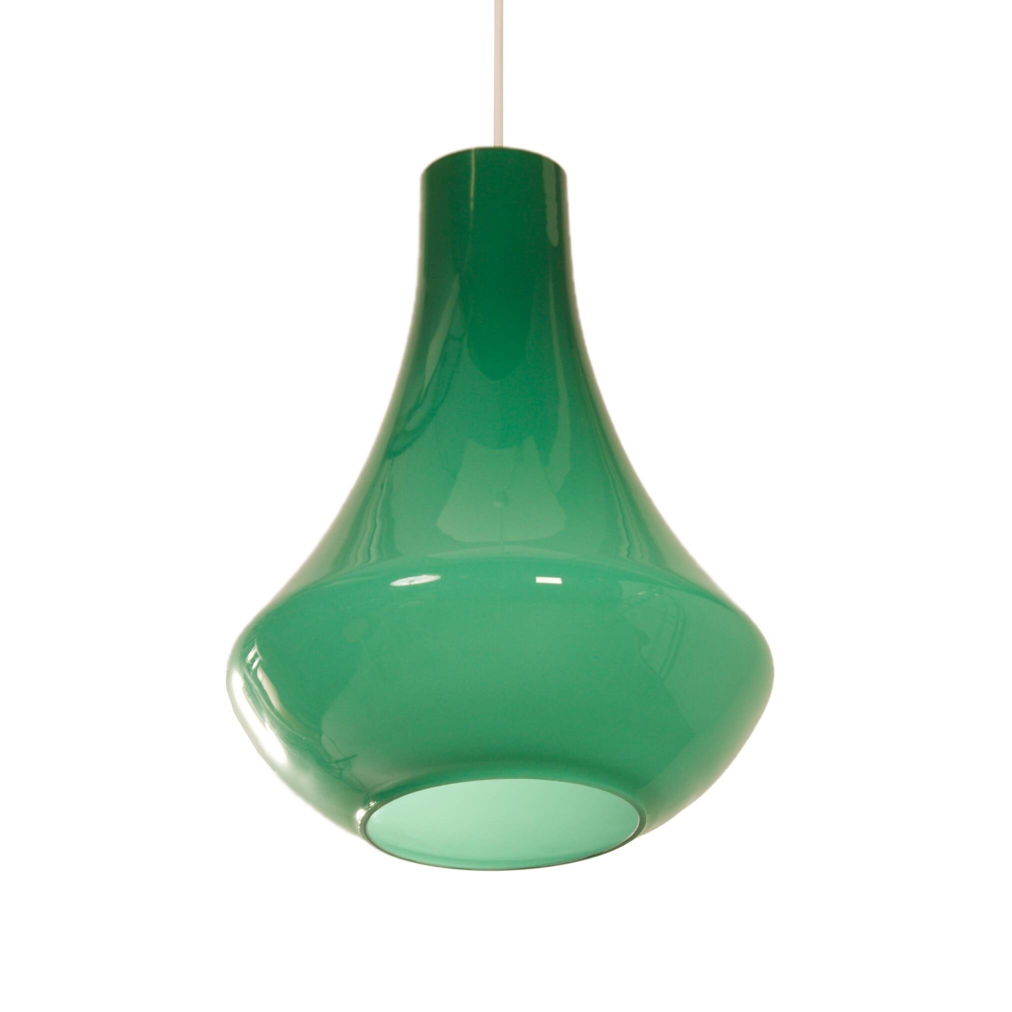 French Pendant Lamp in Green Opaline Glass, 1960s