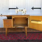 Vintage furniture with sewing machine light wood