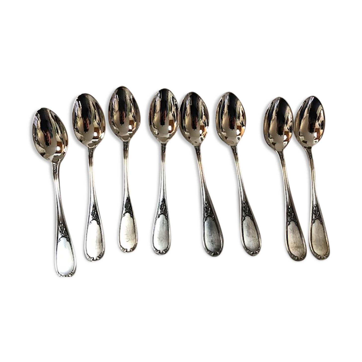 8 spoonfuls of silver metal mocha Ercuis Lauriers