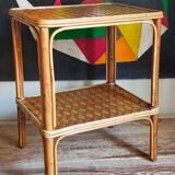 Side service table in wood and rattan 50s
