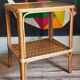 Table desserte d'appoint en bois et rotin années 50