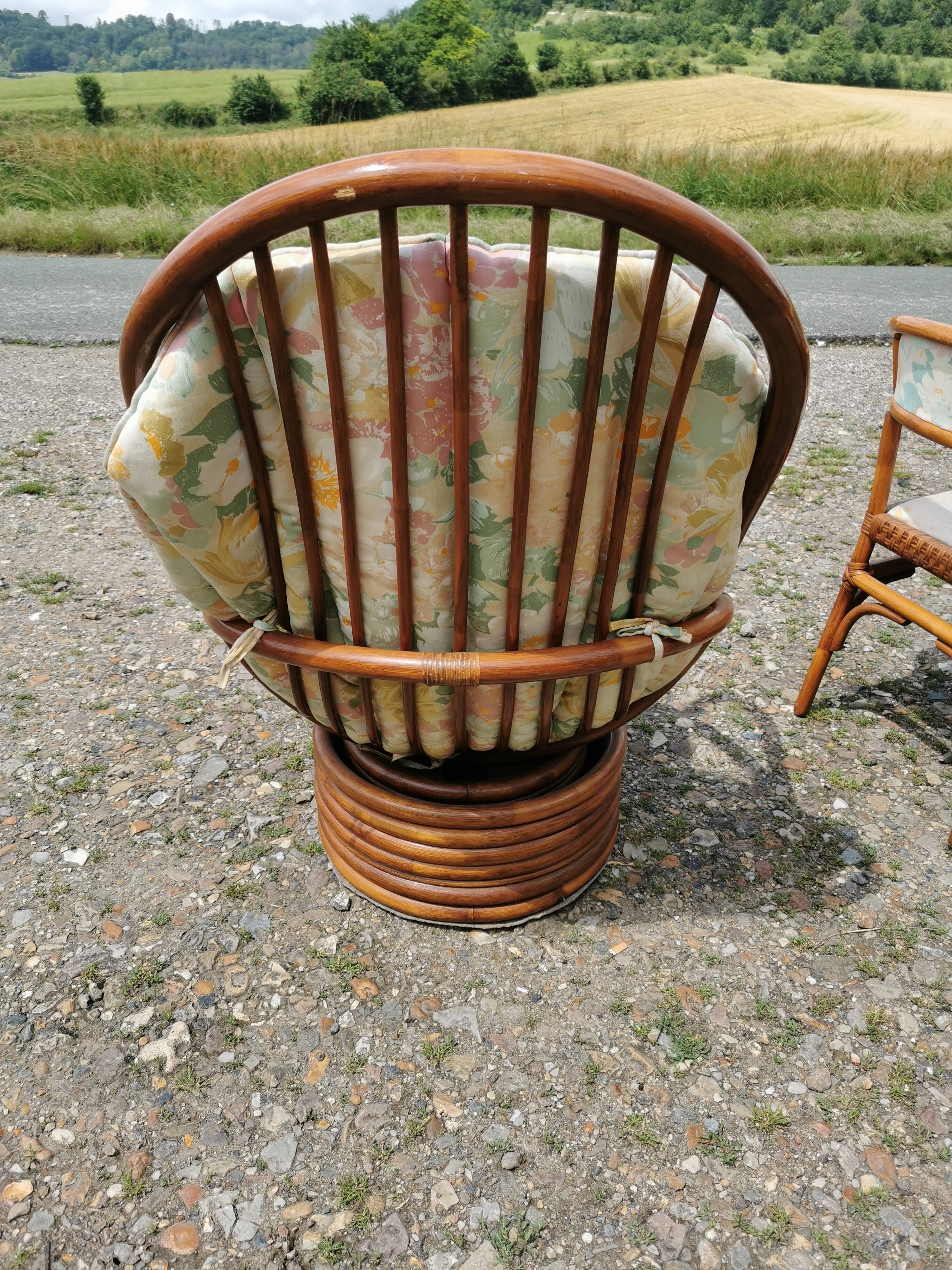 Rattan garden furniture, table, chairs and armchairs