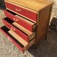 Vintage chest of drawers 1950s/60s in oak drawers patinated red