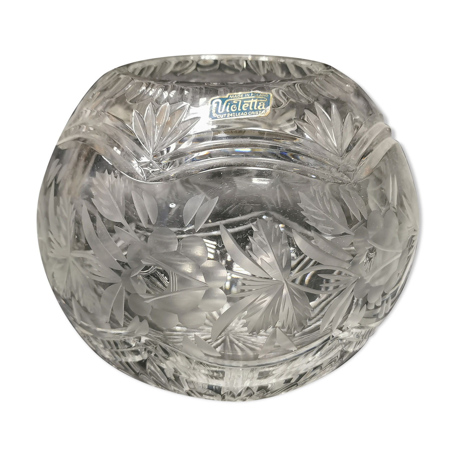 Vintage Ball Vase in Cut Crystal Violetta , Poland