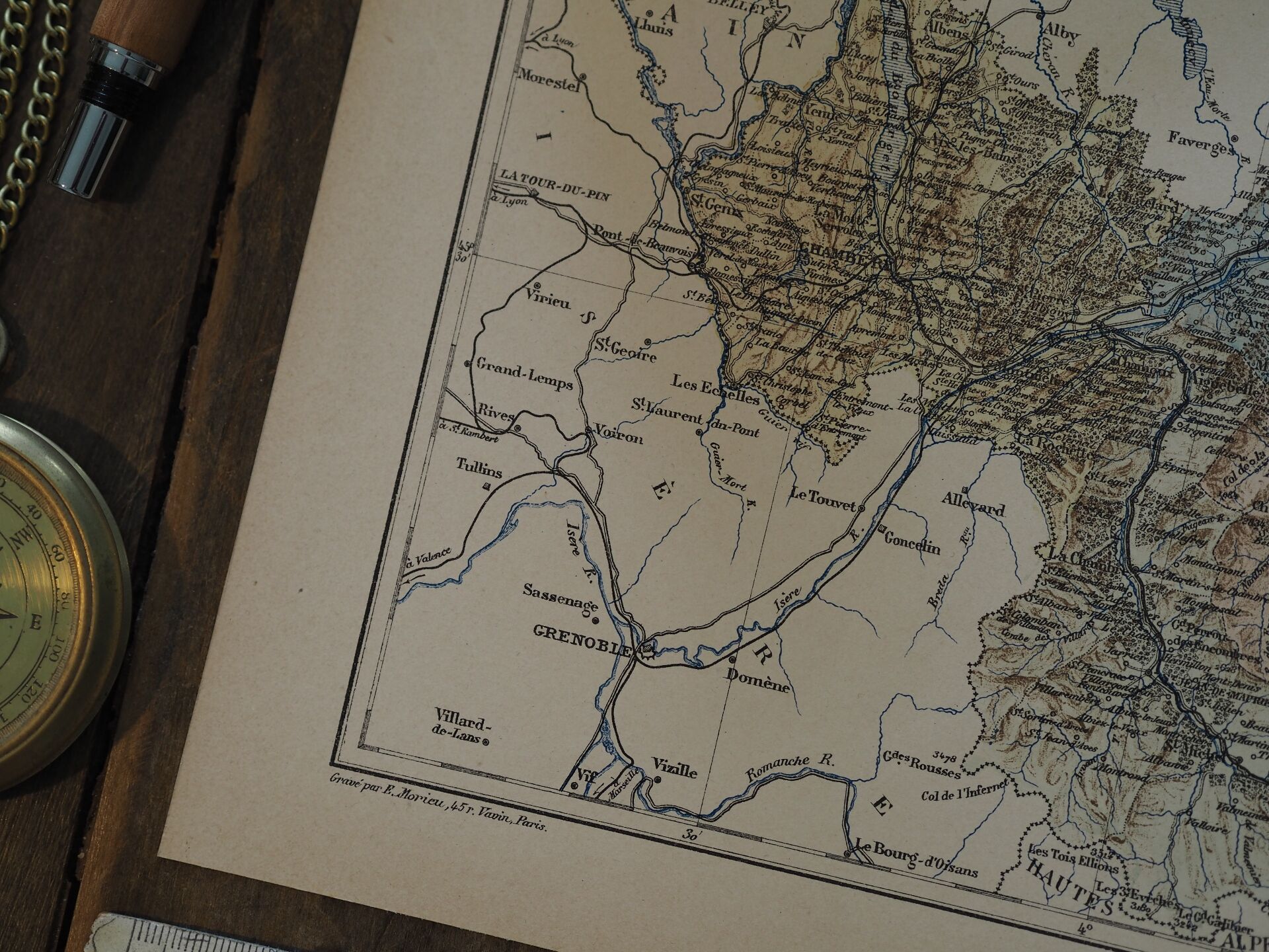 Map of Savoy, printed antique from 1889.