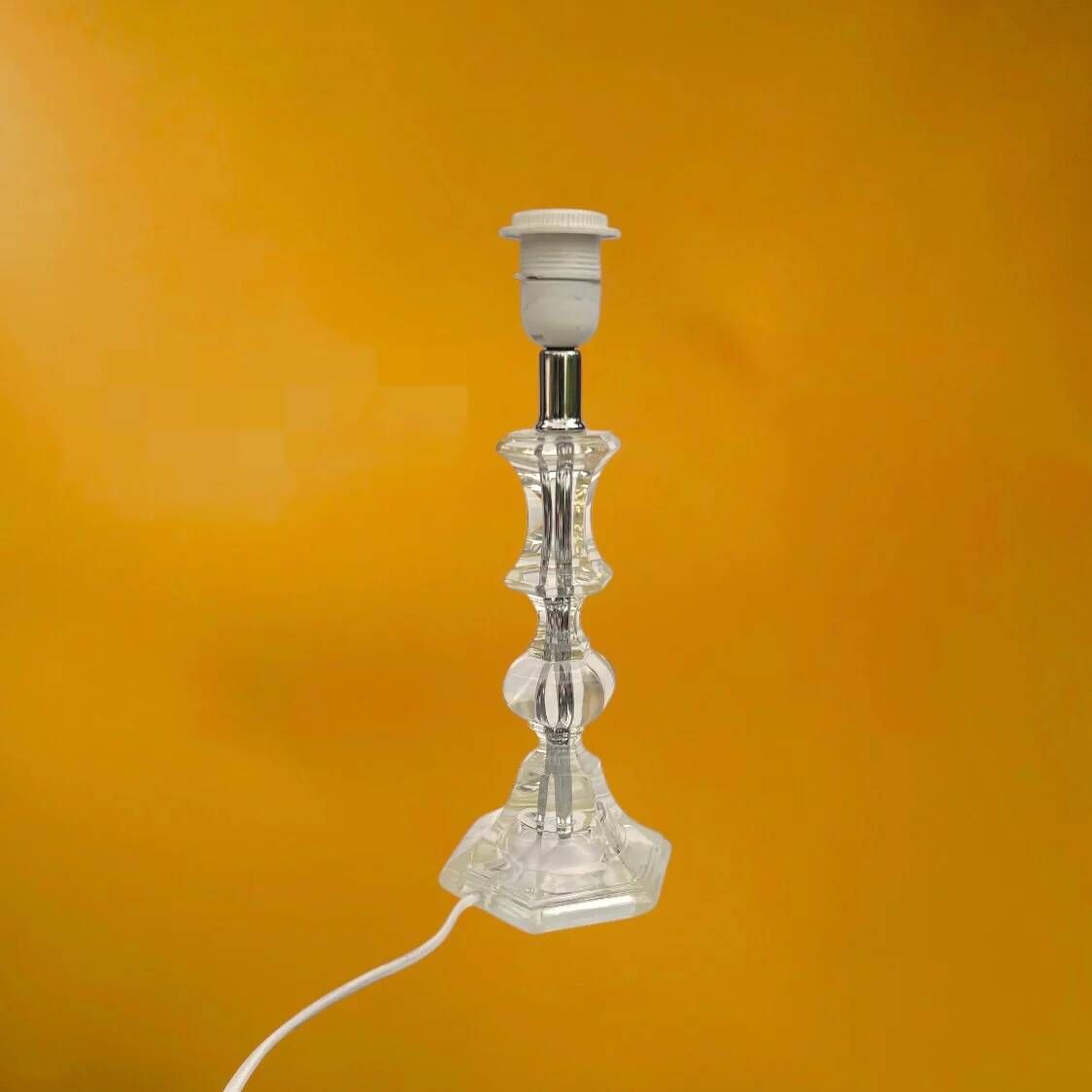 Vintage lamp base in faceted lucite/plexiglass and chrome metal - Hollywood Regency style 1970s